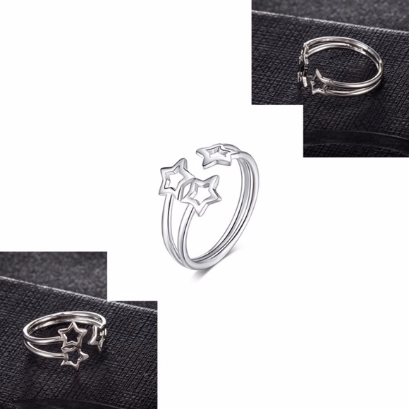 Hollow Triple Star Open Sterling Silver Ring - Picture 6 of 8